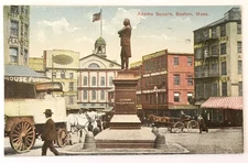 Postcard Adams Square Boston Massachusetts MA Horse Buggy Signs Monument 1914