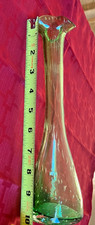 Handblown Green Bud Vase with Swirl Design 10 inches Tall w/ Heavy Round Base