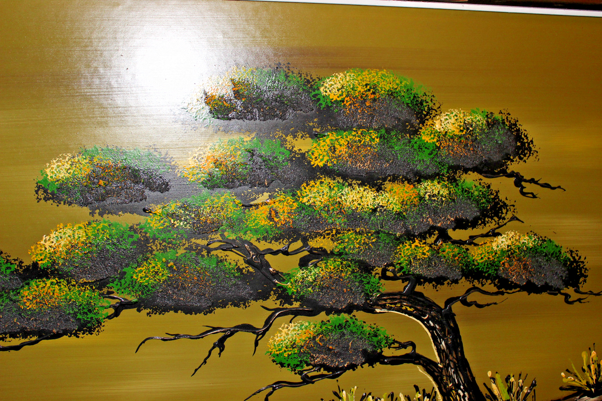 yasue絵画 Vintage Yasu Eguchi Oil Painting On Board Green Tree Water