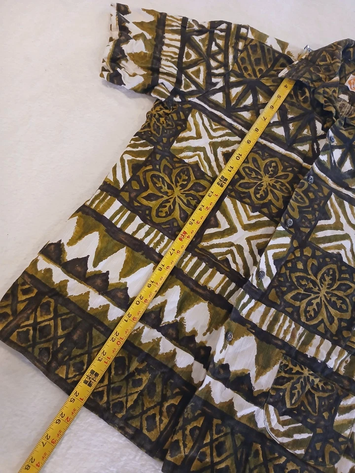 Camisa Hawaiana Iolani De Colección Para Hombre Mediana Verde Tapa Abstracta Campamento Años 60 70 Foto 4 de 4