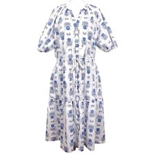 UNTUCKit Brigette Floral Midi Dress Size XL Blue White Cotton Pockets NWT