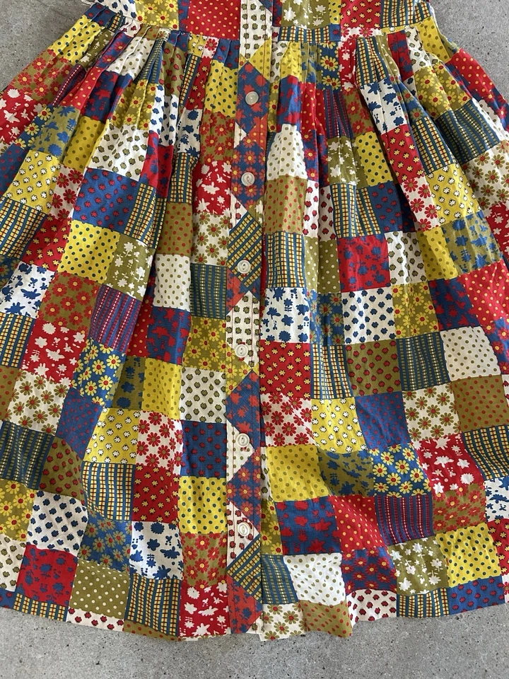 Vintage Fit Flare Dress Small Patchwork Print Fabric Prairie 1960’s? - Image 2 of 4