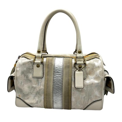 Coach Vintage Y2K Soho Mini Boston Bag White Canvas Leather Used 