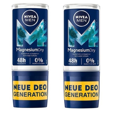 2 x NIVEA MEN Dry Roll-On Deodorant (50 ml) Magnesium 0% Alcohol & Aluminium