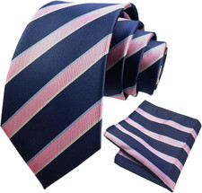 Men  s Striped Tie and Pocket Square Set Classic Woven Necktie Formal