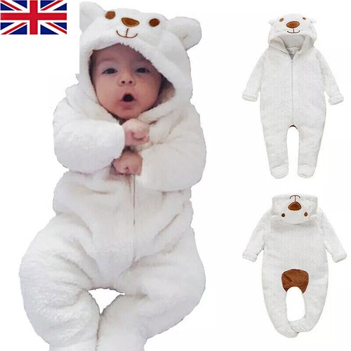 Newborn Baby Boy Girl Kids Bear Hooded Romper Jumpsuit Outfit Clothes Outfits UK
