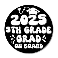 Magnet Me Up Class of 2025 5th Grade Grad on Board Magnet - 5" Blk/Wht, USA Made