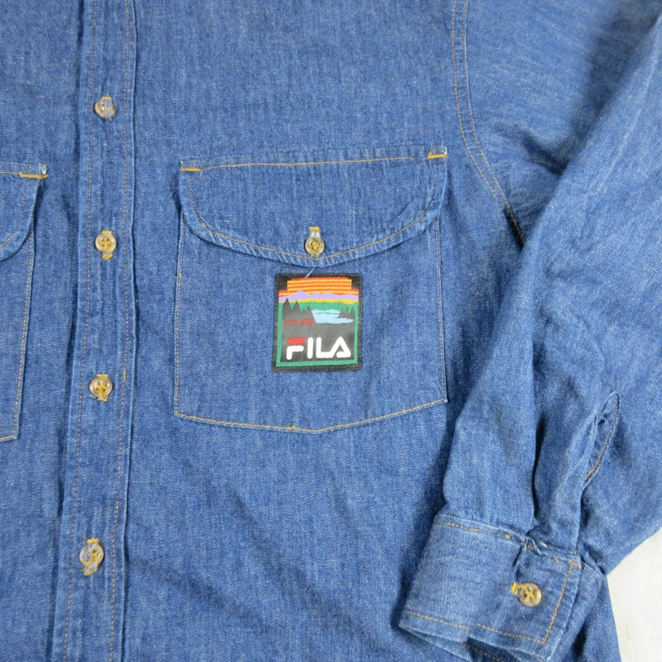 Camisa FILA De Colección Pequeña Abotonada Azul Occidental Cola Larga Hecha en México Hombres Foto 2 de 4