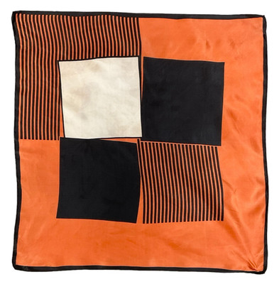 Vintage 60er 70er Jahre orange schwarz creme geometrisch quadratisch gestreift Schal