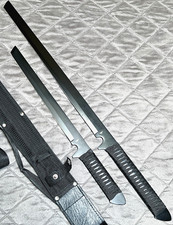 Dual Blade Full Tang Tanto Sword 26" 18" Black Stainless Paracord Handle Sheath