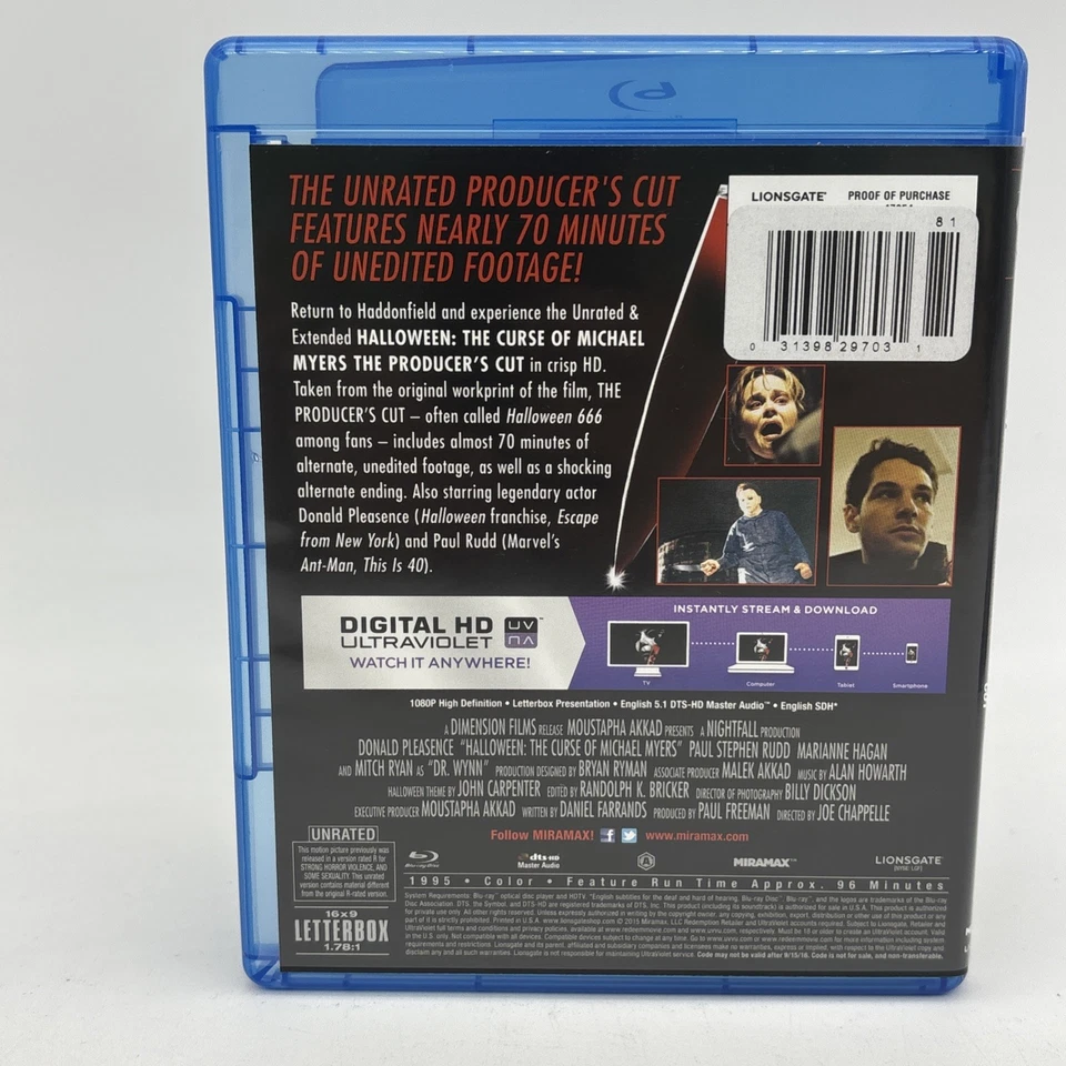 Halloween 6 Curse of Michael Myers Unrated Producer's Cut Blu-ray No Digital - Image 3 of 4