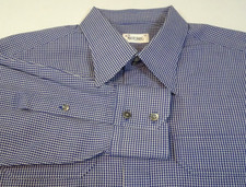 Ascot Chang Button Up Custom Made Measured Mens Shirt Large Navy  White Check