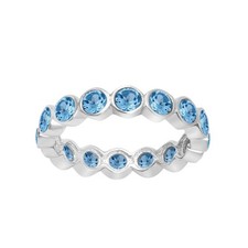 Round Swiss Blue Topaz 925 Sterling Silver Eternity Band Stackable Women Ring