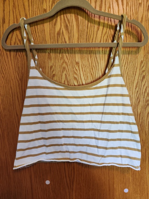 Aerie Twist & Shout Tan White Striped Cropped Tank Top Twisted Straps Medium 