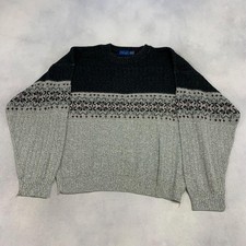 Vintage Abstract Knitted Jumper Patterned Grandad Knit Sweater Men's Xl