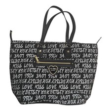 Betsey Johnson Tote Shoulder Bag Kiss Love XOXO Black White