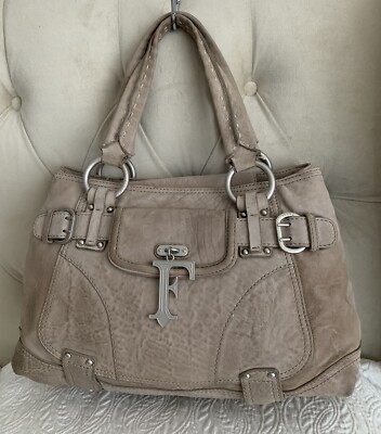 Ferre Made On Italy Leather Beige XLarge Lined Satchell Handbag