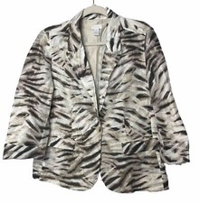 Chico's Jacket Size 1 Linen Blend Lined Animal Pockets 3/4 Sleeve Lightweight
