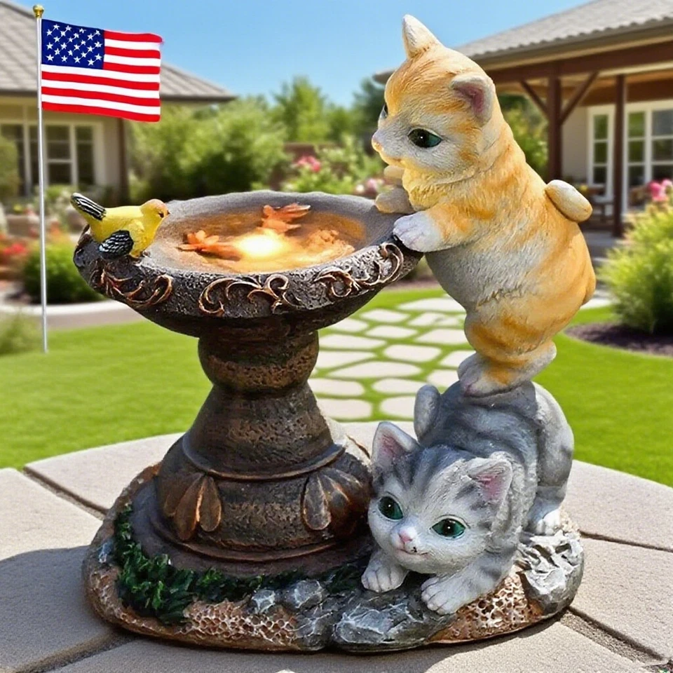 Linterna de jardín con estatua de gato con energía solar - Decoración de arte de jardín de amor de patio Foto 3 de 4