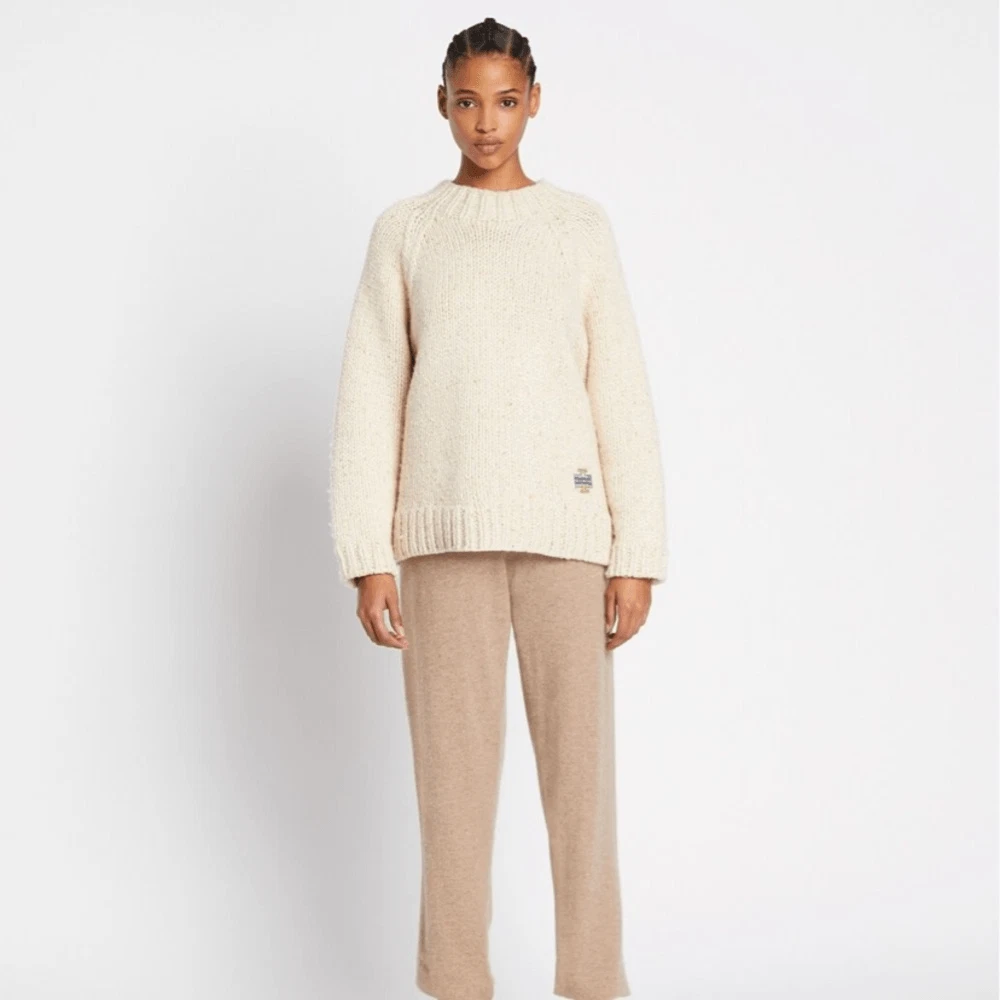 Abito maglione cappuccio Tory Burch maculato lavorato a mano lana cotone panna taglia M