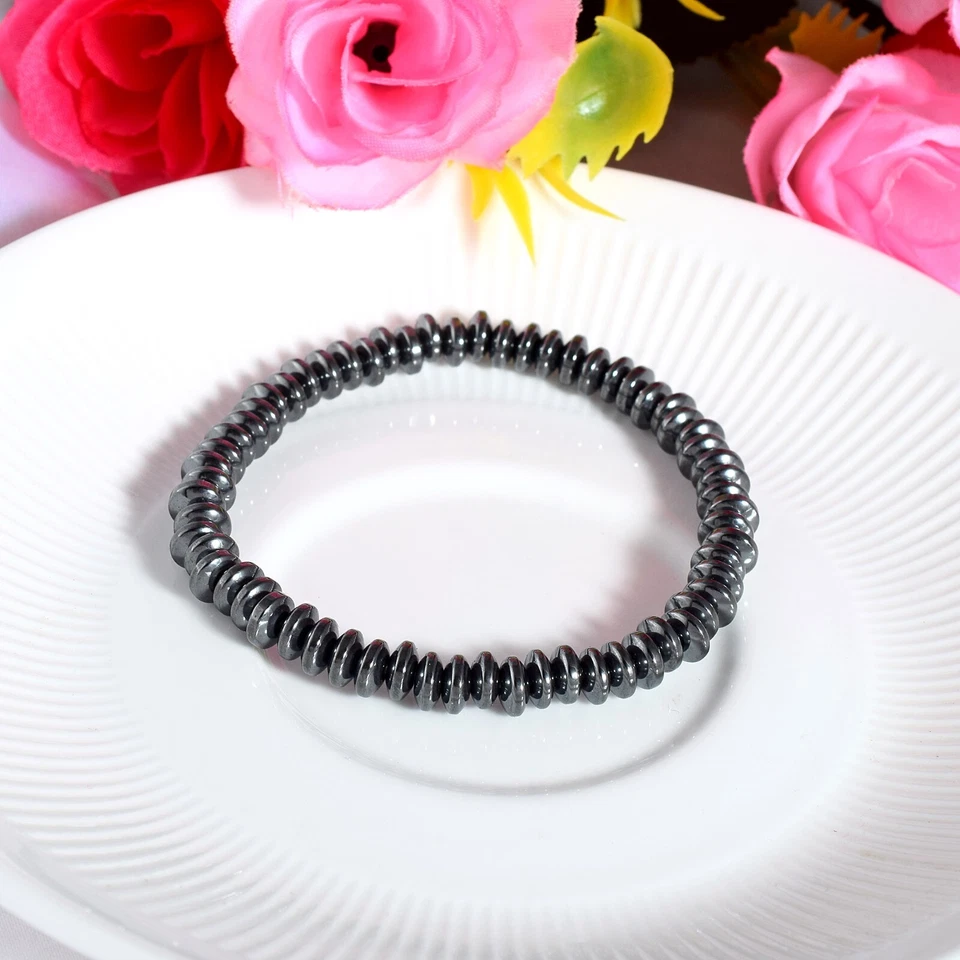 Natural Hematita Platillo Cuentas Curación Gema Elastizado Pulsera Unisex Regalo - Imagen 2 de 4