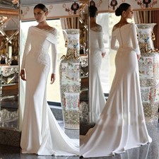 Luxury Mermaid Wedding Dress Scoop Neck Long Sleeved Lace Applique Bridal Gowns
