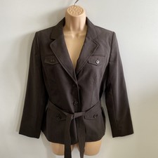 Ann Taylor Petite Jacket Brown Lined Belted Pockets Ladies Size 8