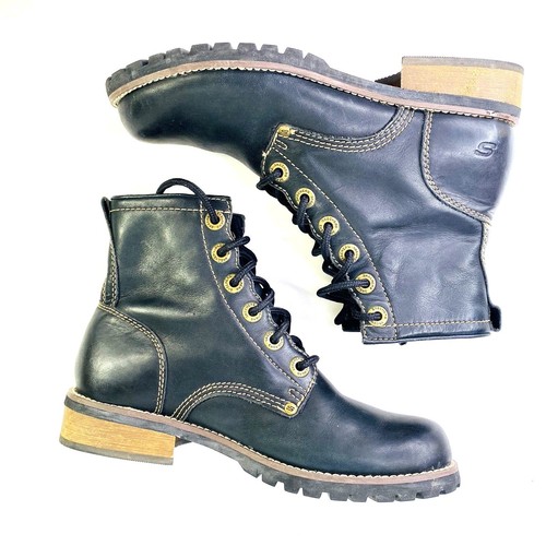 Y2K Chunky Black Leather Moto Boots EUC 