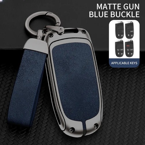 Car Key Fob Key Case Cover Zinc Leather For Dodge Charger Jeep Cherokee