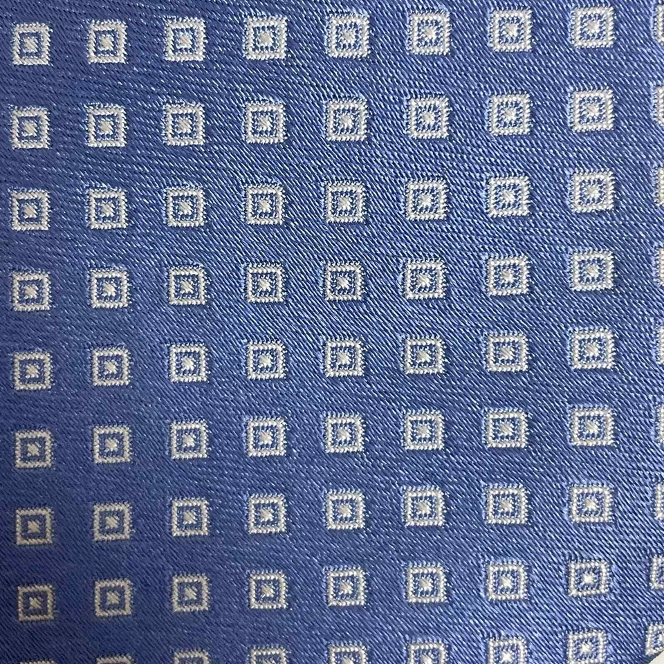 Corbata geométrica cuadrada blanca azul claro Ike Behar New York Foto 4 de 4