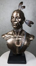 Large 23.75"H Indian Bust Figurine in Bronze Powder Finish Resin Figurine