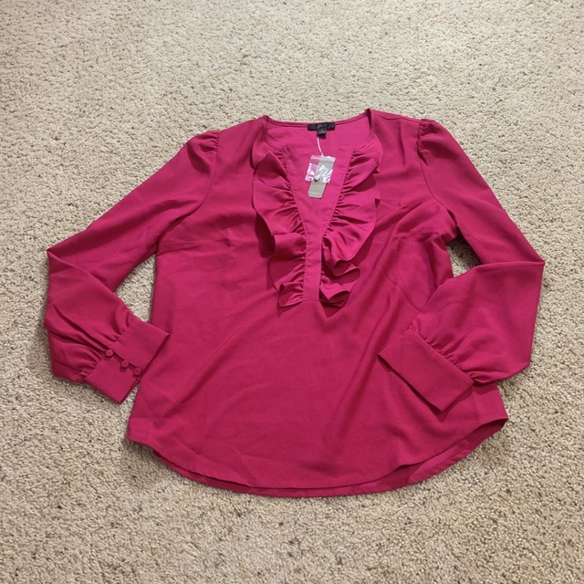 pink long sleeve ruffle top