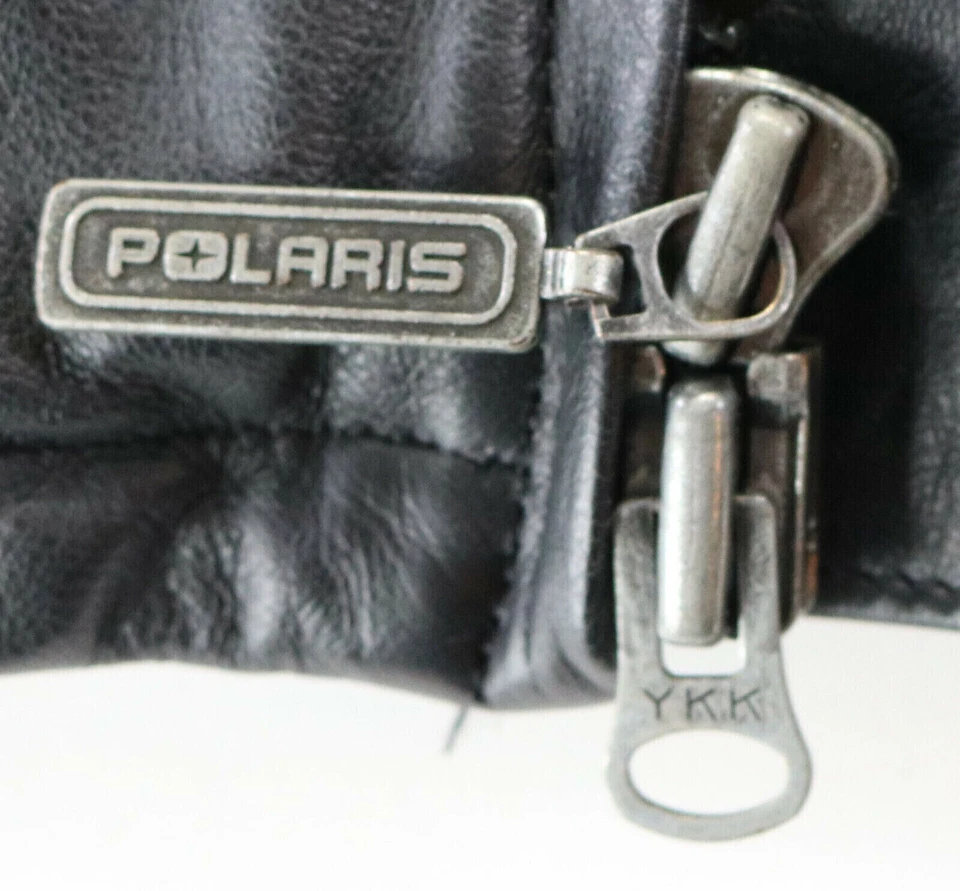 polaris snowmobile jacket coat L black leather reflective winter warm womens zip - Image 4 of 4