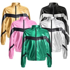 Kids Girls Outwear Zipper Coat Jazz Jacket Metallic Dancing Tops Soft Top Shiny