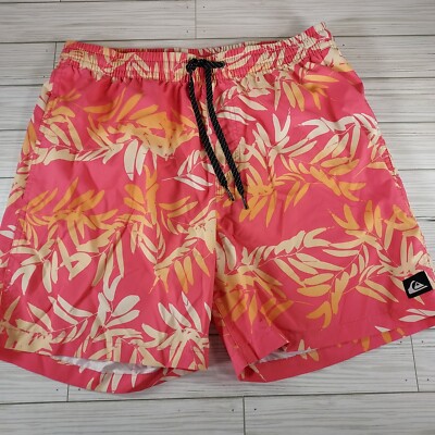Quicksilver Waterman Board Shorts Mens Size Medium Elastic Waist Pink  Tropical