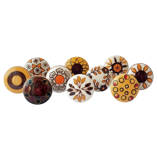 Jaipuri Printed Ceramic Knobs for Kitchen Cabinet & Drawer Pulls (Set of 10)