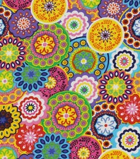 3 YARDS COLORFUL RAINBOW BRIGHT CIRCLE GEOS PACKED COTTON FABRIC
