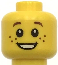 Lego New Minifigure Head Child Brown Eyebrows and Freckles Open Smile Piece