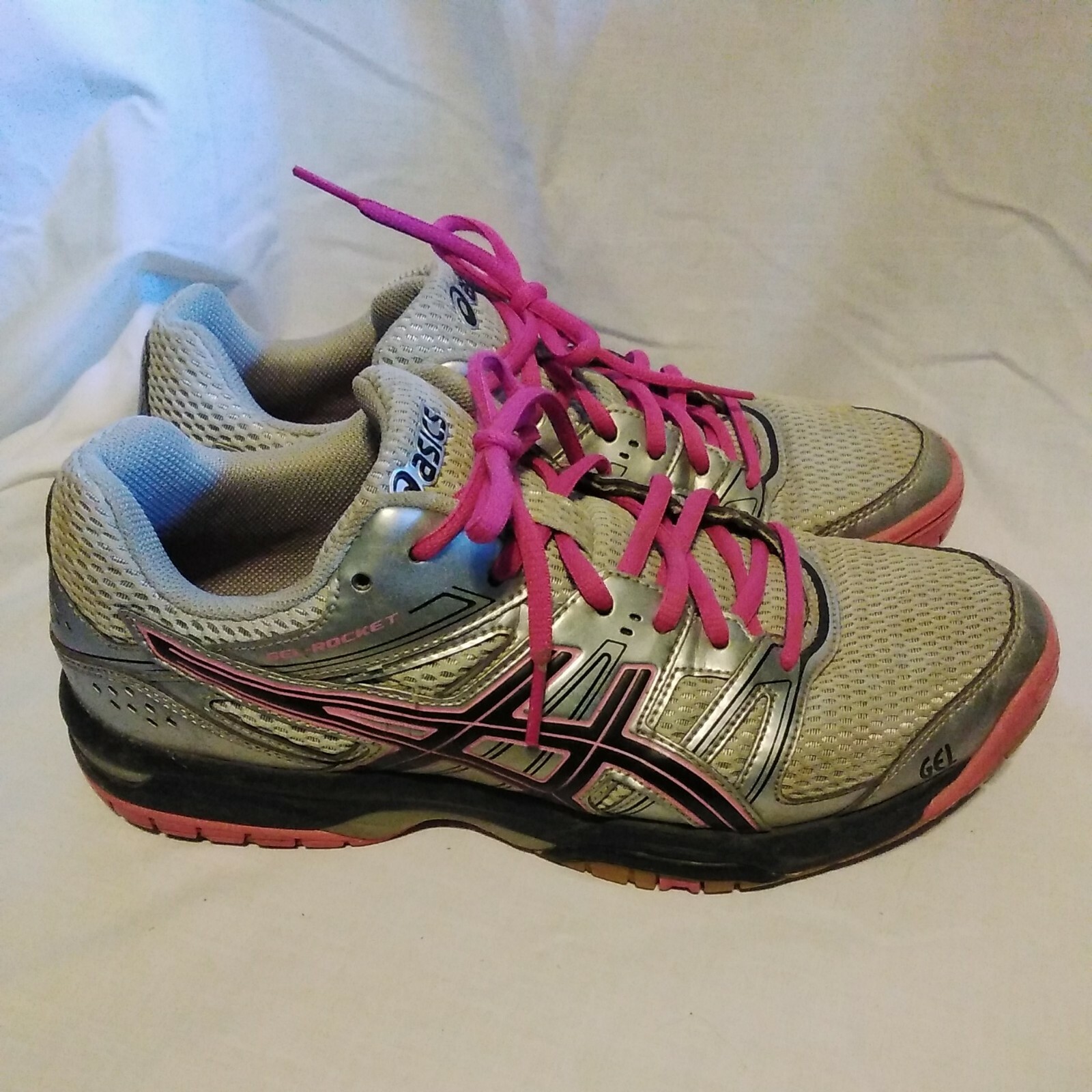 Asics Womens Gel Rocket B455N Pink Black Gray Shoes Lace Up Low