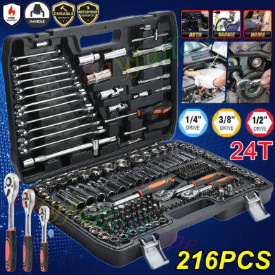 Professional 216PCS Ratchet Spanner Socket Set 1/2" 1/4" 3/8" Tool Kit ...