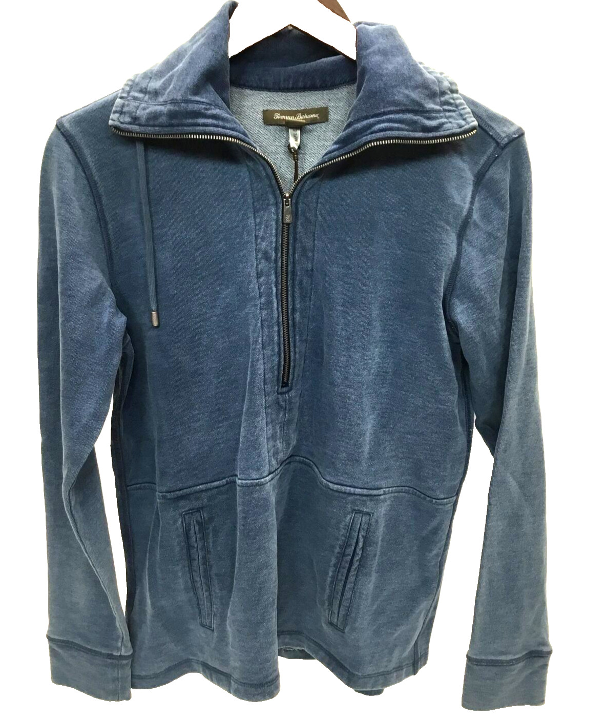 Мужской французский махровый свитер на молнии Tommy Bahama из хлопка цвета Индиго S 15990₽