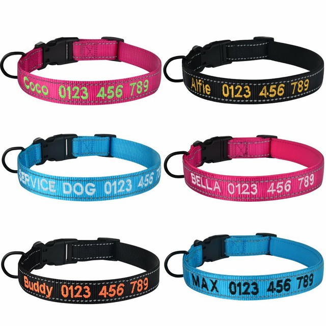 Nylon Dog Collar Reflective Personalized Costom Embroidered ID Name