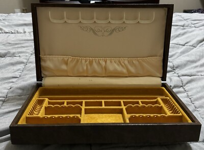 Vintage Hard Case Jewelry Box Brown W/ Golden Border Some Damage *See Pics*