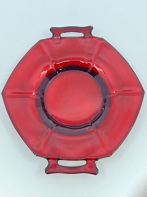 1940s Imperial Glass Molly Ruby 2 Handle Cake Plate 8''D Serving Tray Vintage