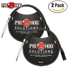 2-PACK Pig Hog 3FT XLR Male - 1/4" TRS Male Patch Cable Stereo Balanced Adapter 