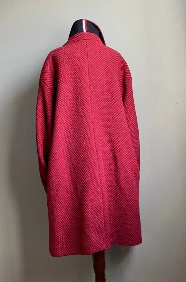 TOMMY HILFIGER Herringbone COAT 24 26 long wool tweed trench blogger raspberry - Image 4 of 4