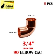 [5-Pack] 3/4" Copper 90-Degree Elbow Fitting CxC, Certified Lead Free