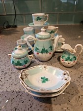Miniature Vintage Porcelain Shamrocks Tea Set Service For 6 set .one Chip
