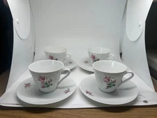 4 Winterling Roslau Bavarian Tea Cups and Saucers Pink Flowers Vintage