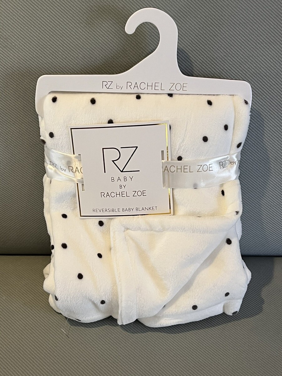 New Rachel Zoe Plush Baby Blanket Reversible Soft White Black